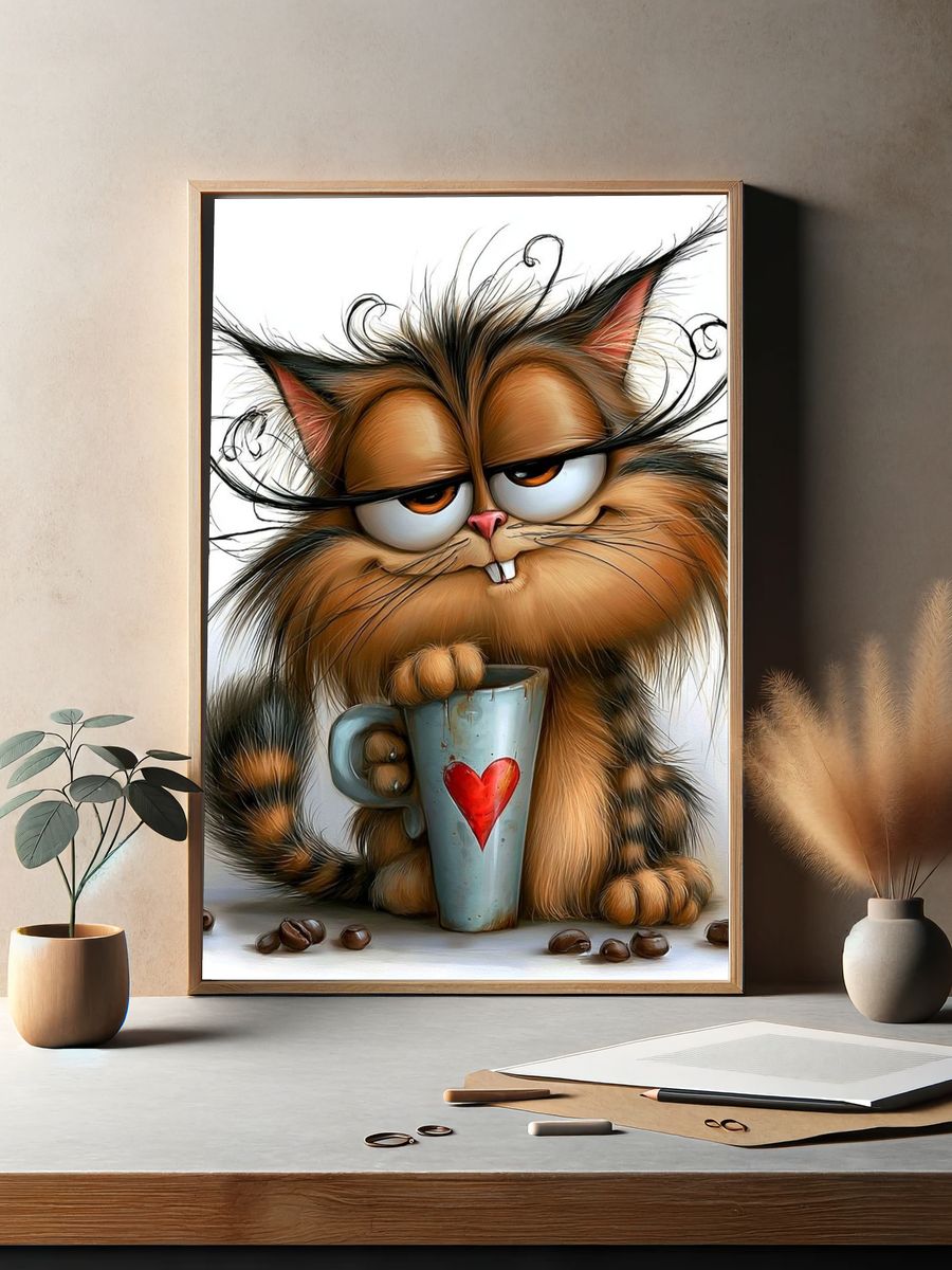 Grumpy Cat Coffee Illustration Poster. — room view 2