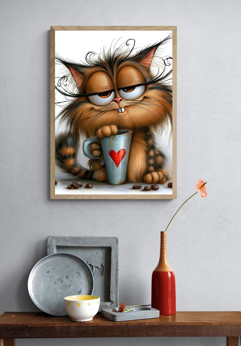 Grumpy Cat Coffee Illustration Poster. — room view 3