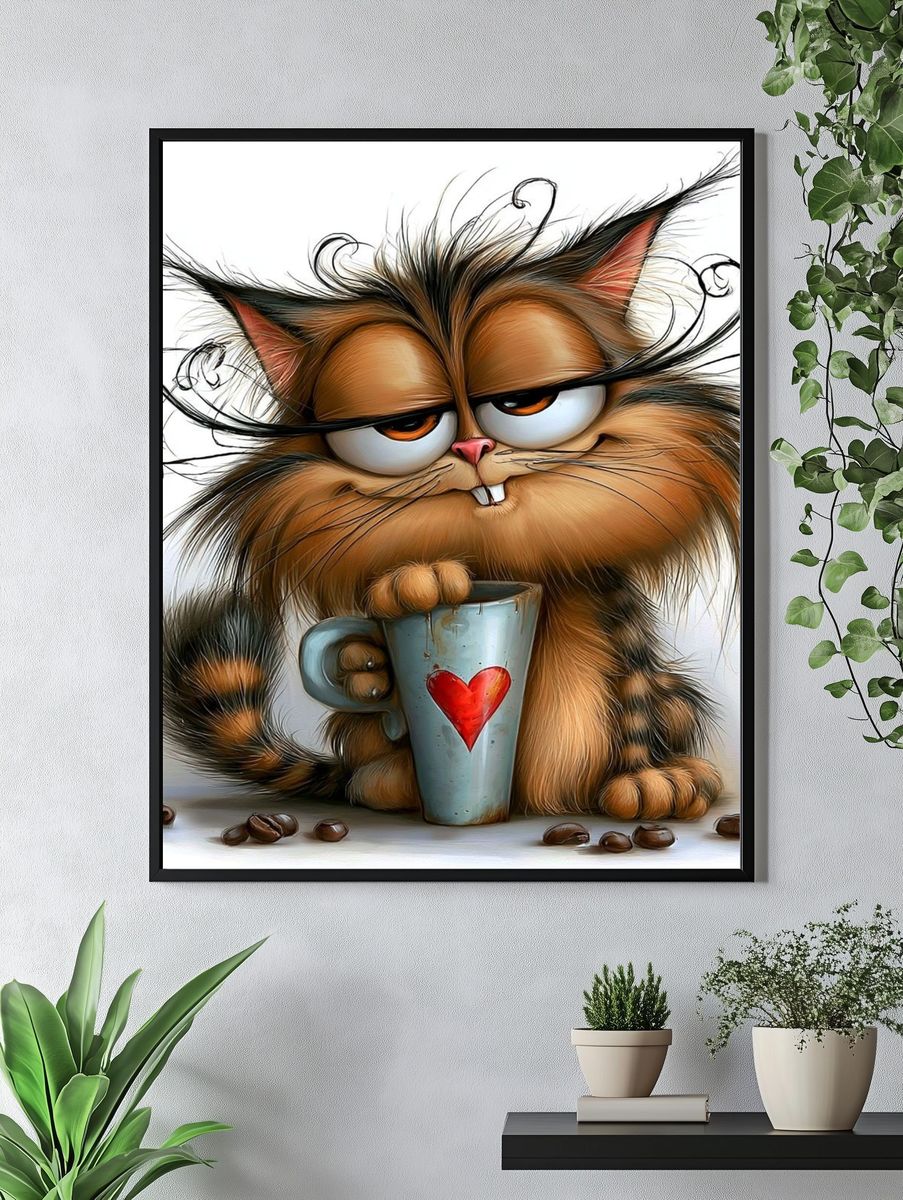 Grumpy Cat Coffee Illustration Poster. — room view 4