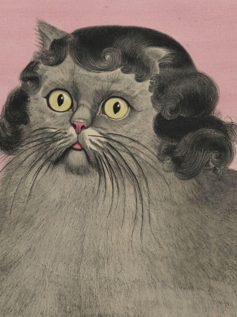 Curly Cat Portrait Illustration Poster. poster detail