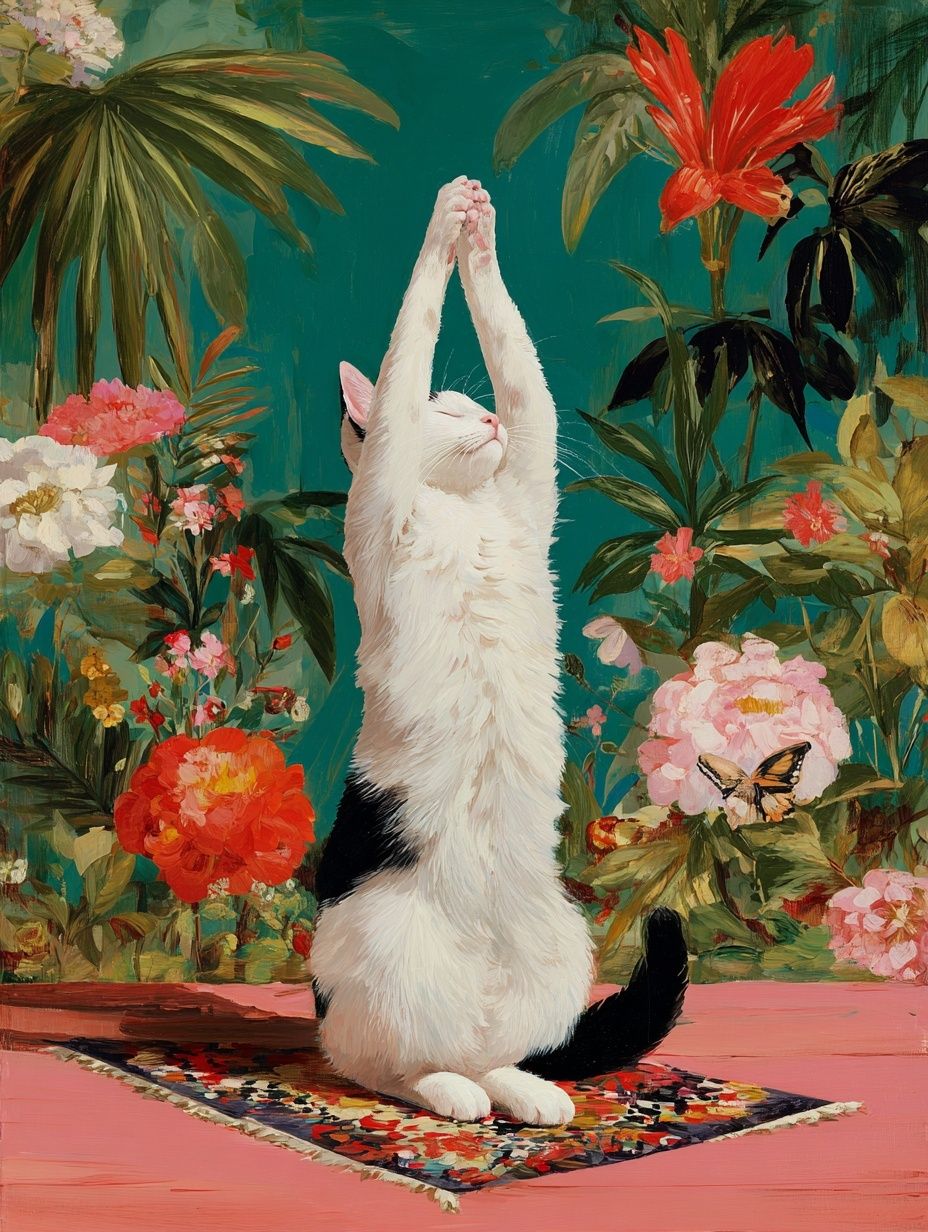 Stretching Cat — Botanical Print. poster detail