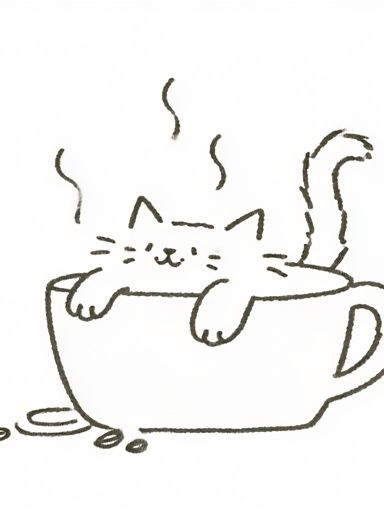 Cat in Coffee Cup Illustration Print. poster detail
