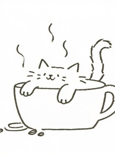 Cat in Coffee Cup Illustration Print. poster