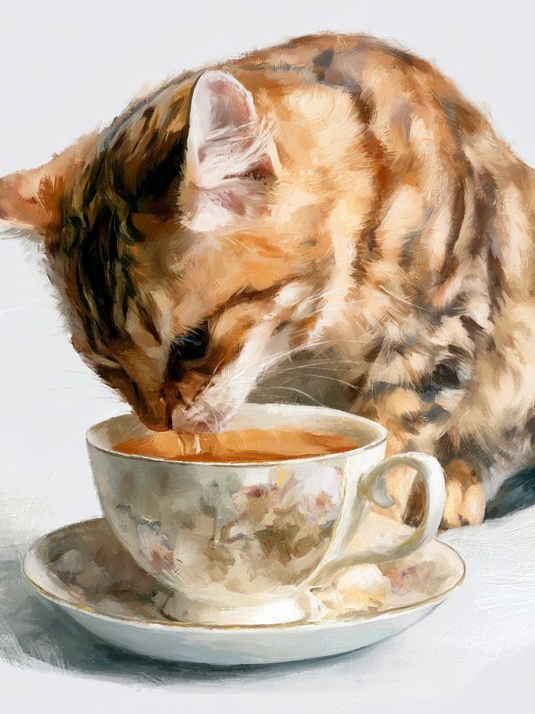 Cat and Teacup Illustration Poster. poster detail