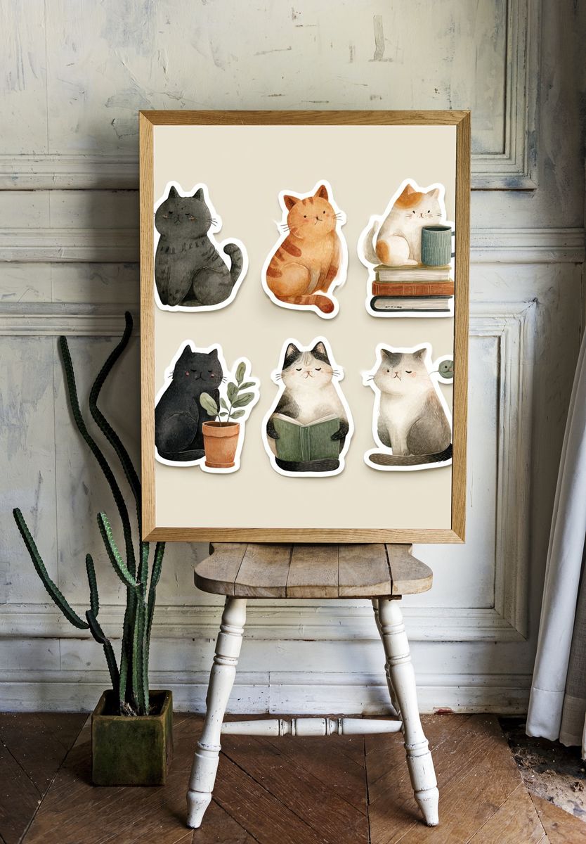 Cozy Cats Illustration Poster. — room view 1