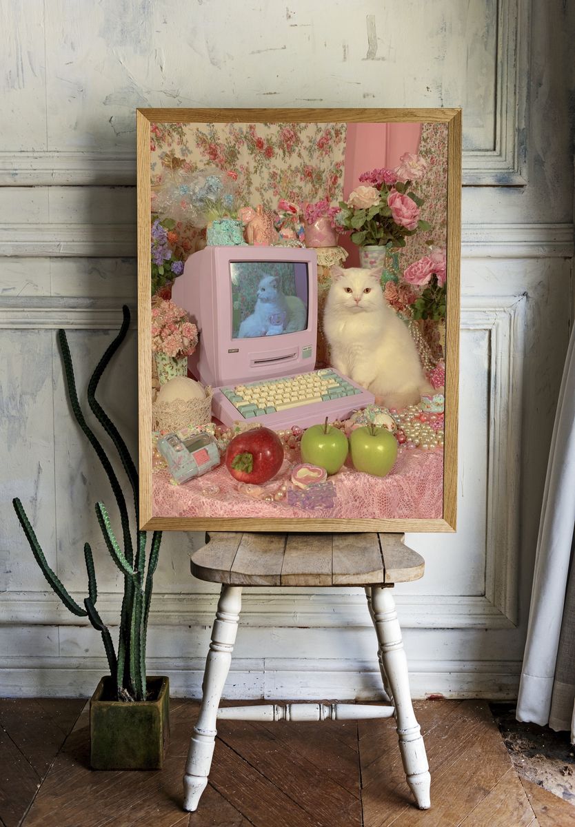 Pastel Cat Still Life Poster. — room view 1