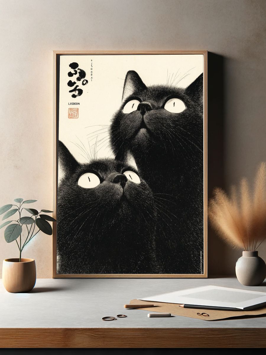 Curious Cats — Illustration Print. — room view 2