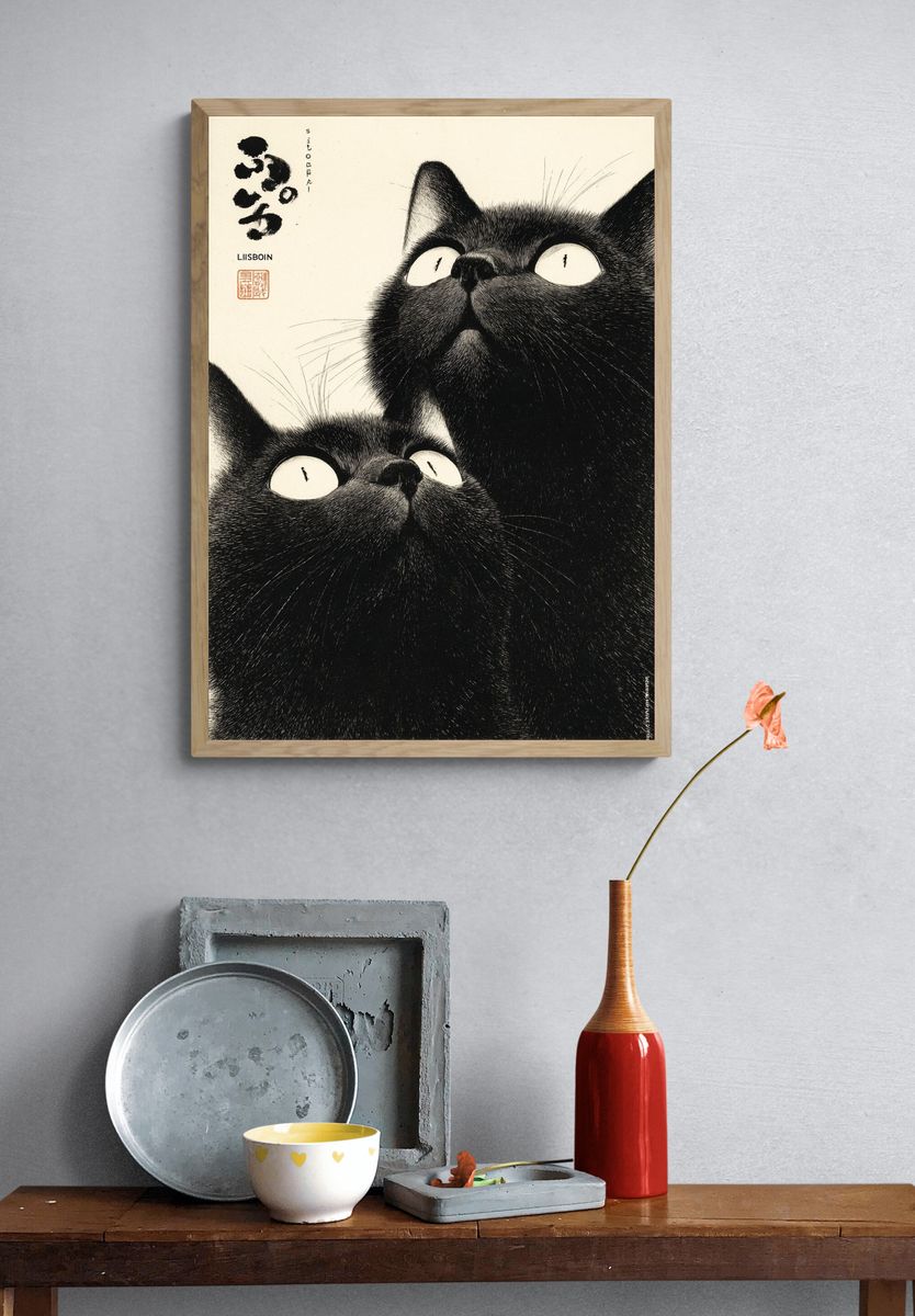 Curious Cats — Illustration Print. — room view 3