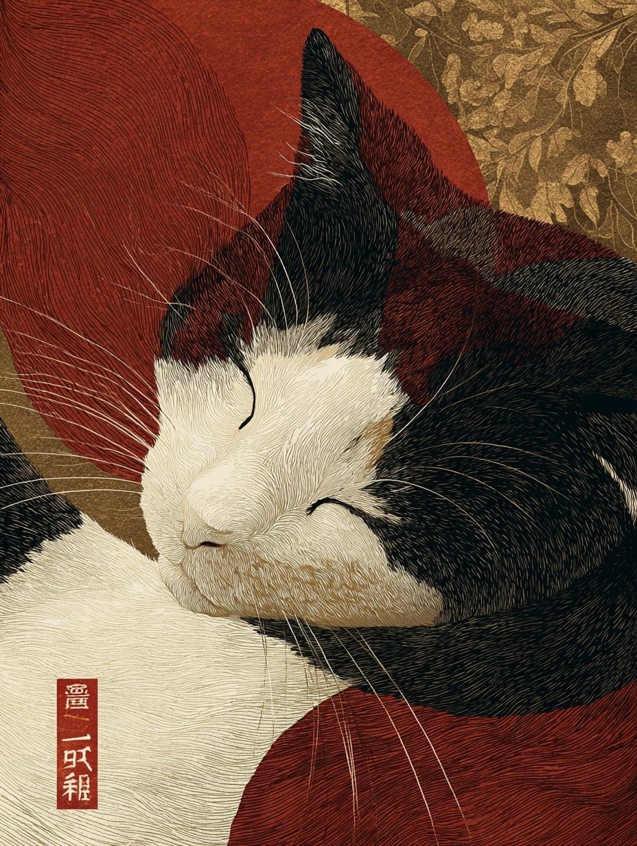 Sleeping Cat — Illustration Print. poster — animals art