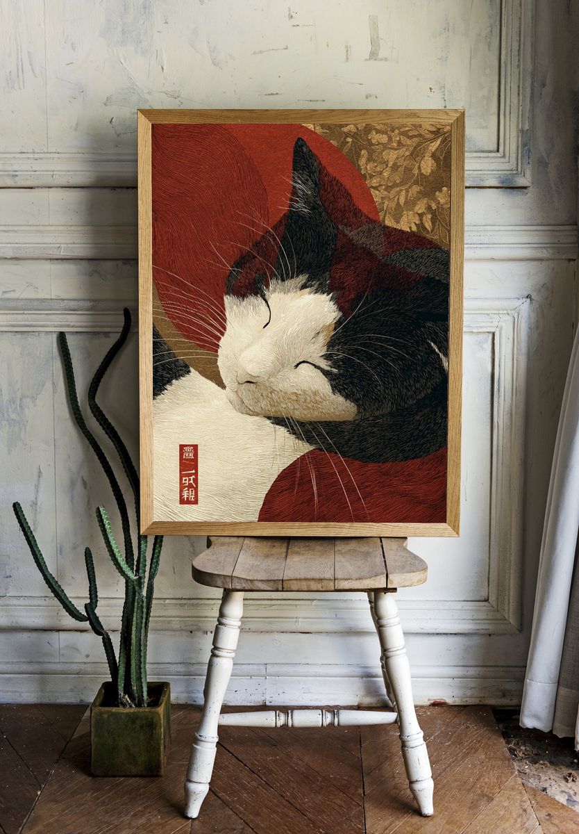 Sleeping Cat — Illustration Print. — room view 1