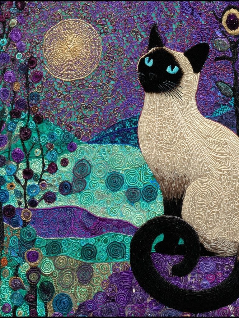 Siamese Cat Moonlit Garden Poster. poster — animals art