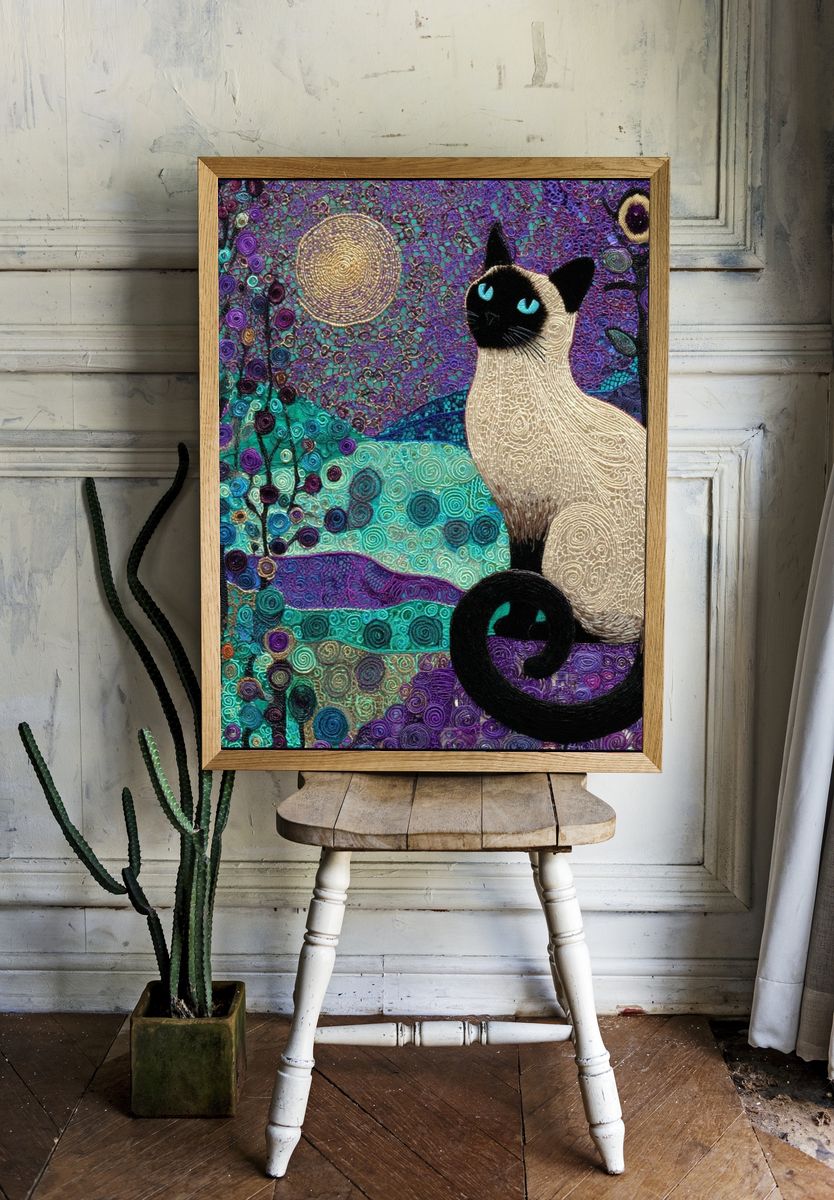 Siamese Cat Moonlit Garden Poster room preview