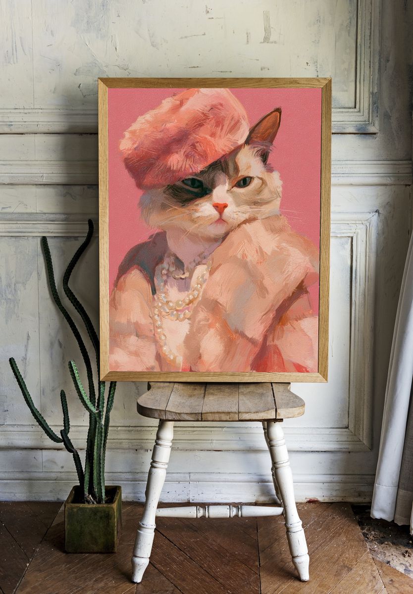 Fashion Cat Portrait Print. — room view 1