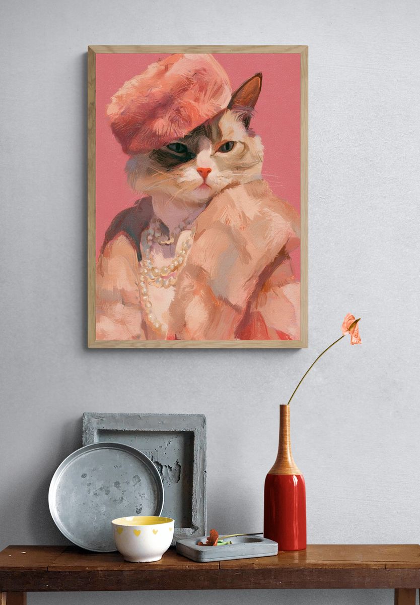 Fashion Cat Portrait Print. — room view 3