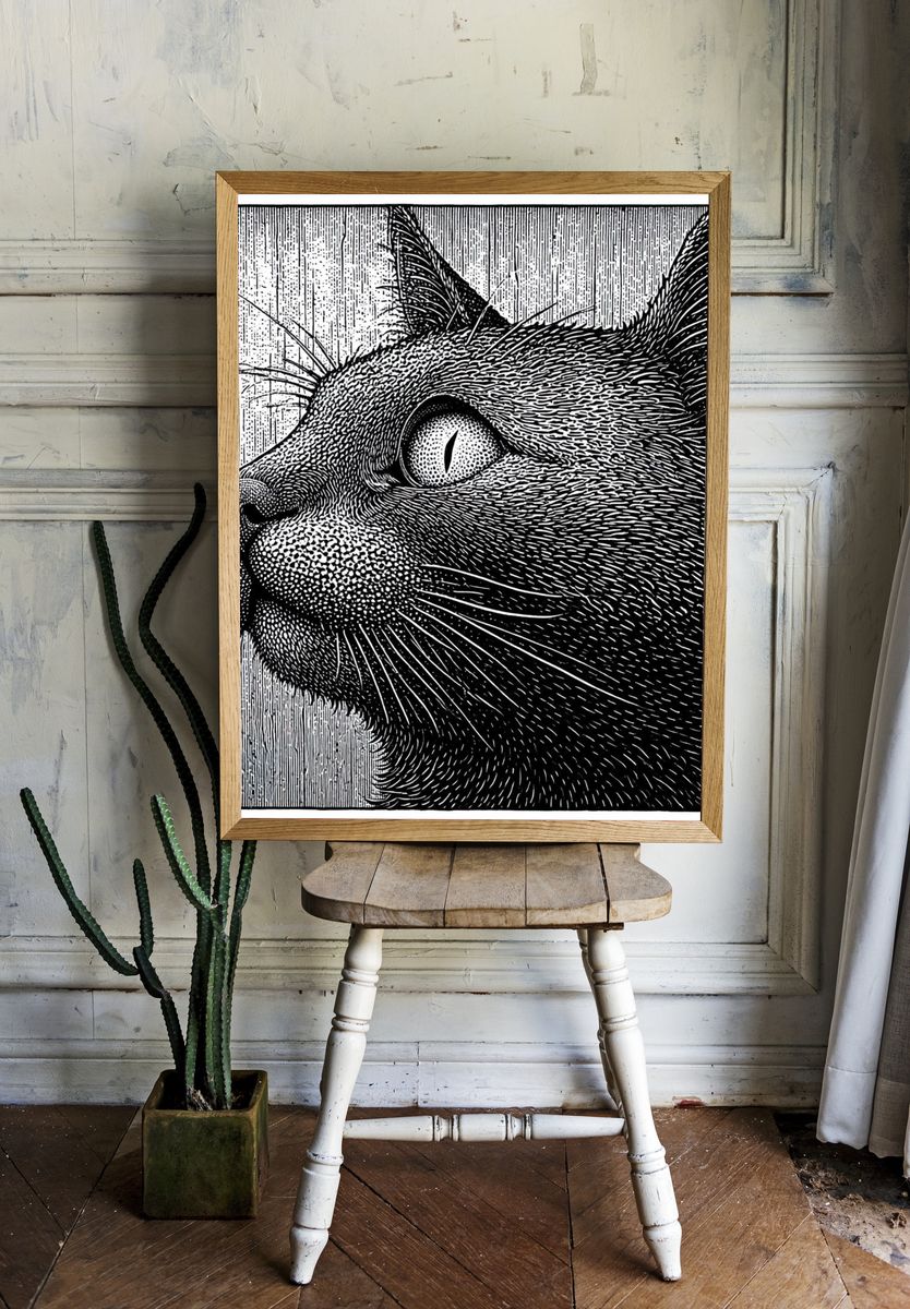 Black Cat Portrait Print. — room view 1