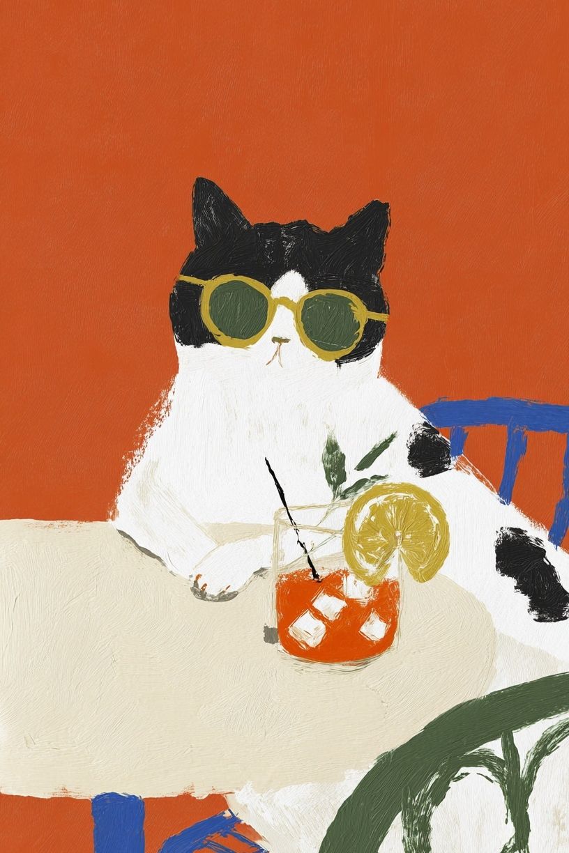 Cool Cat with Drink — Illustration Print. poster detail