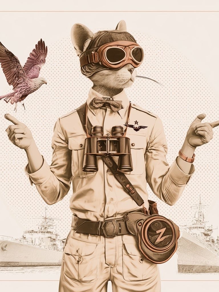 Steampunk Cat Aviator Print. poster — illustration art