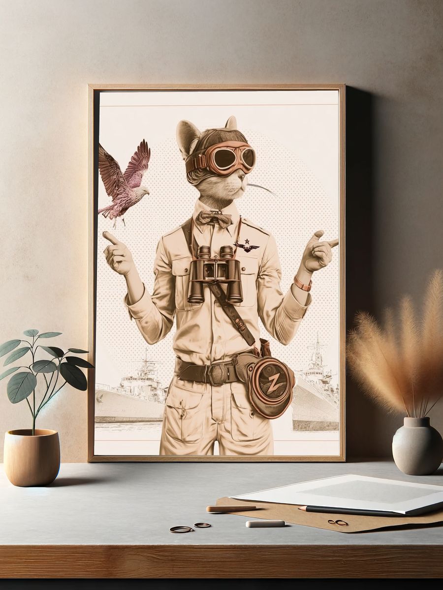 Steampunk Cat Aviator Print. — room view 2