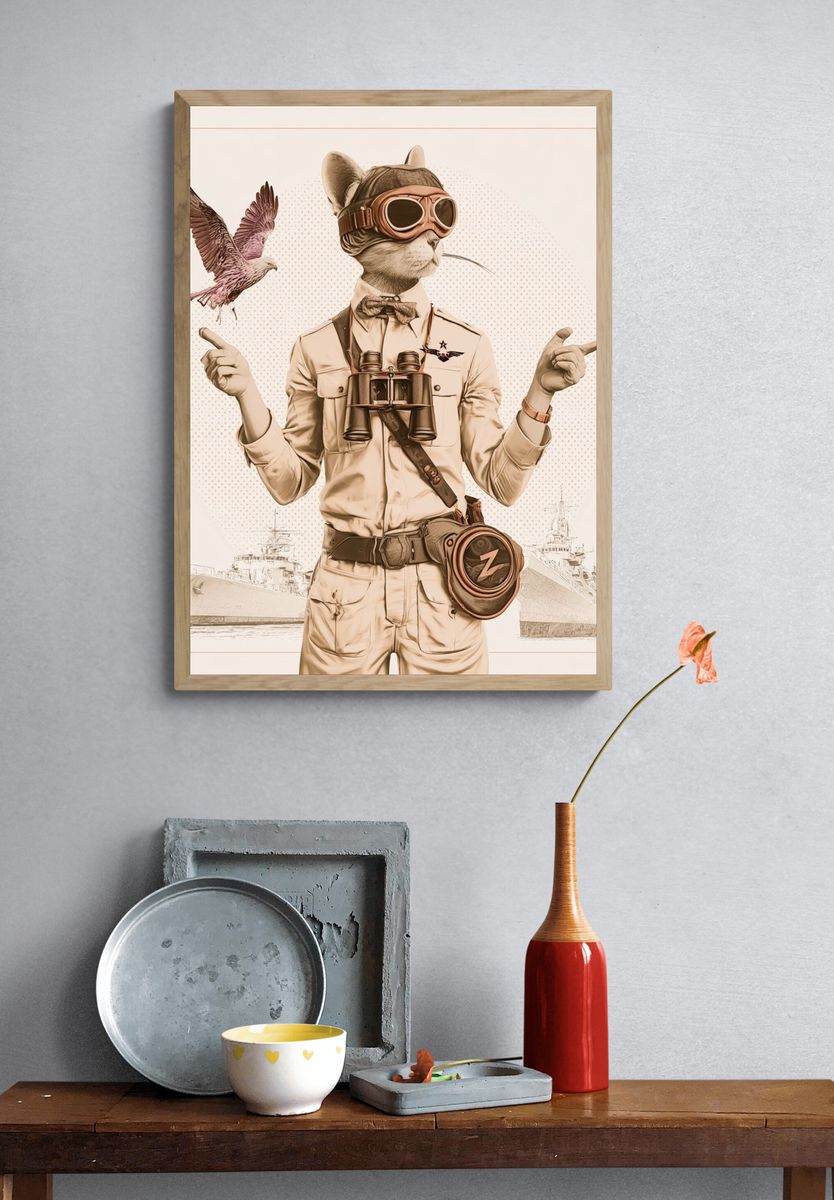 Steampunk Cat Aviator Print. — room view 3