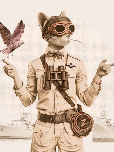 Steampunk Cat Aviator Print.