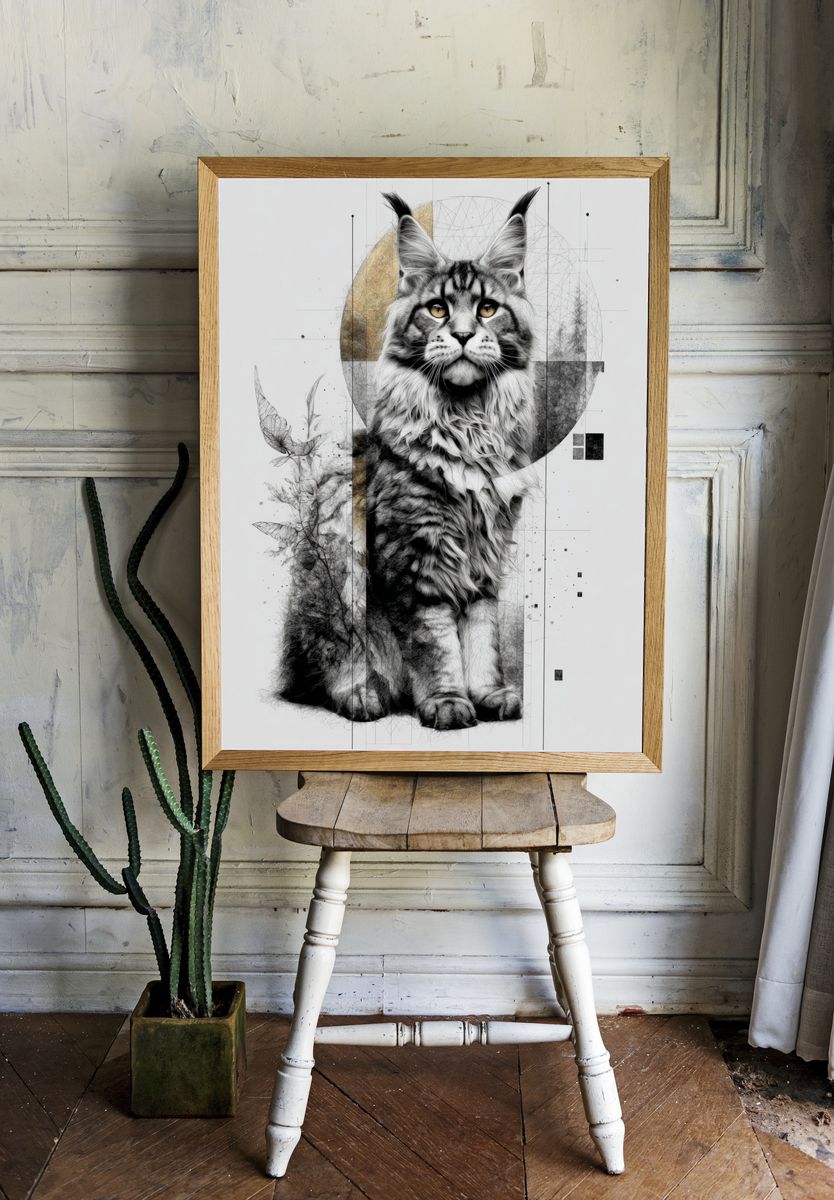 Maine Coon Cat — Illustration Print. — room view 1
