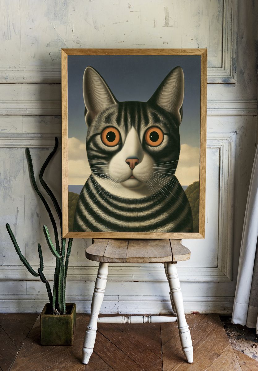 Wide-Eyed Cat Illustration Poster. — room view 1
