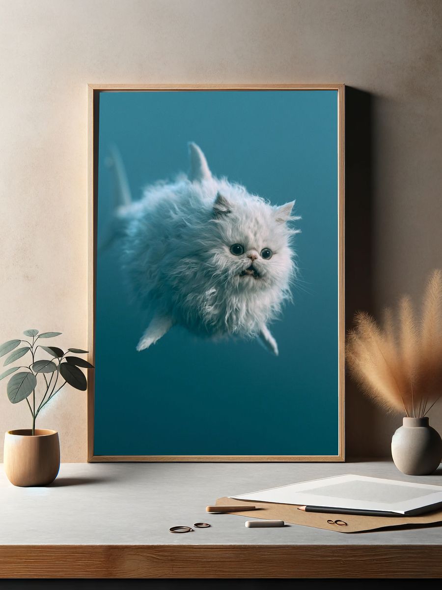 Fluffy White Cat Photography Poster. — room view 2