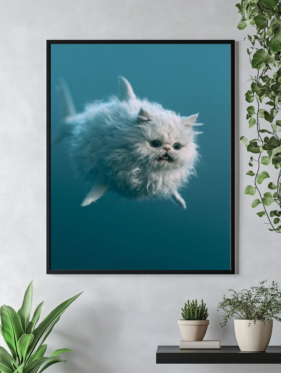 Fluffy White Cat Photography Poster. — room view 4