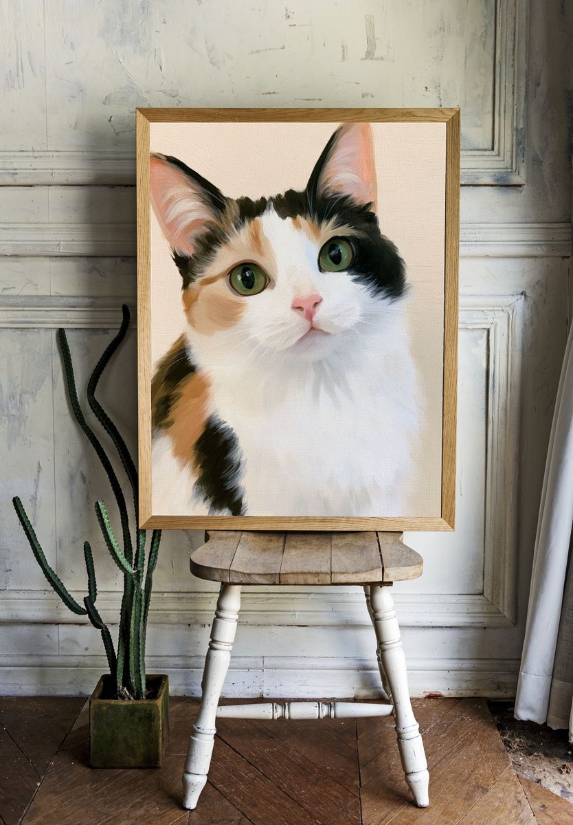 Calico Cat Portrait Print. — room view 1