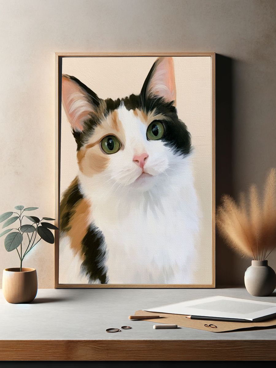 Calico Cat Portrait Print. — room view 2