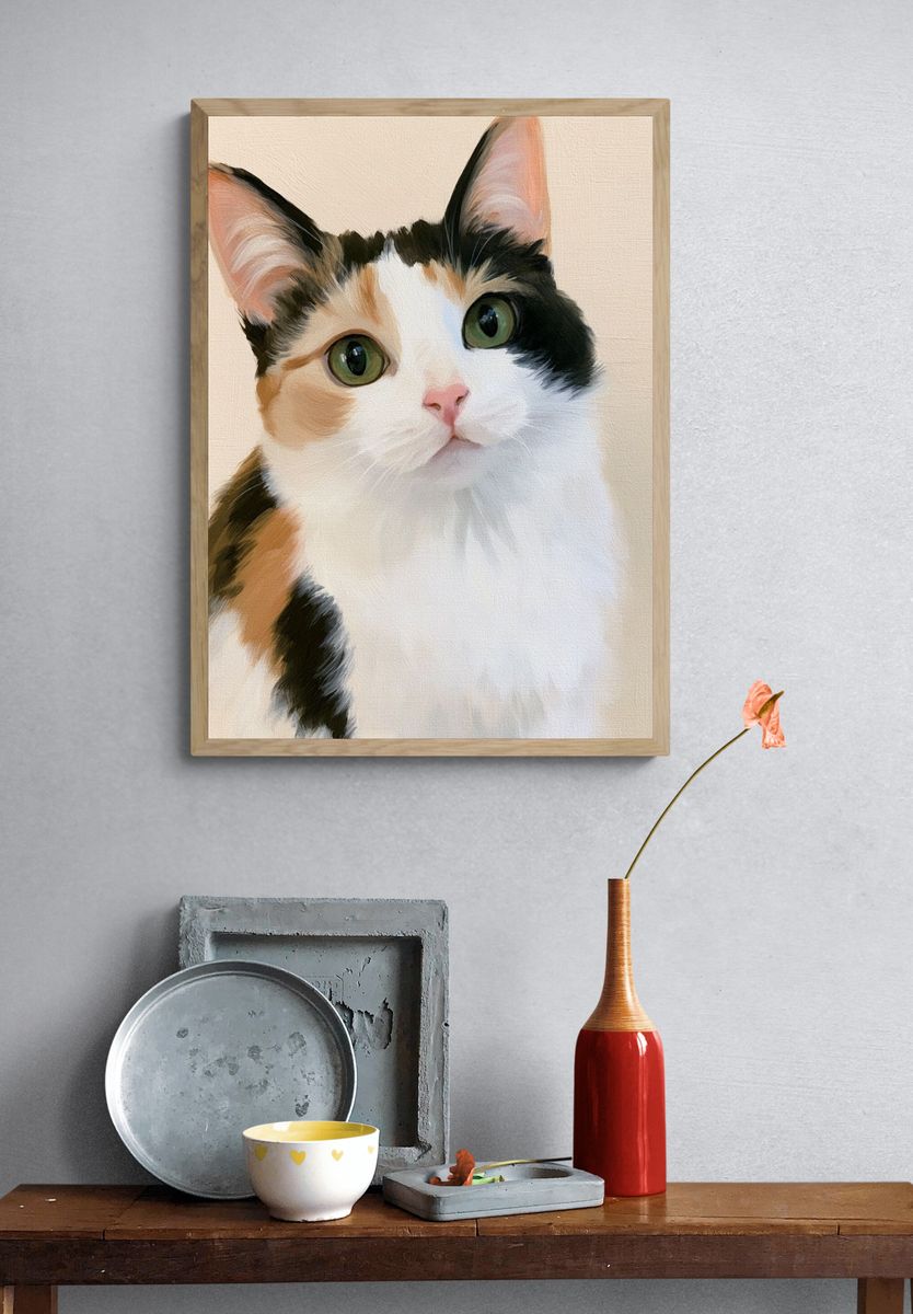 Calico Cat Portrait Print. — room view 3