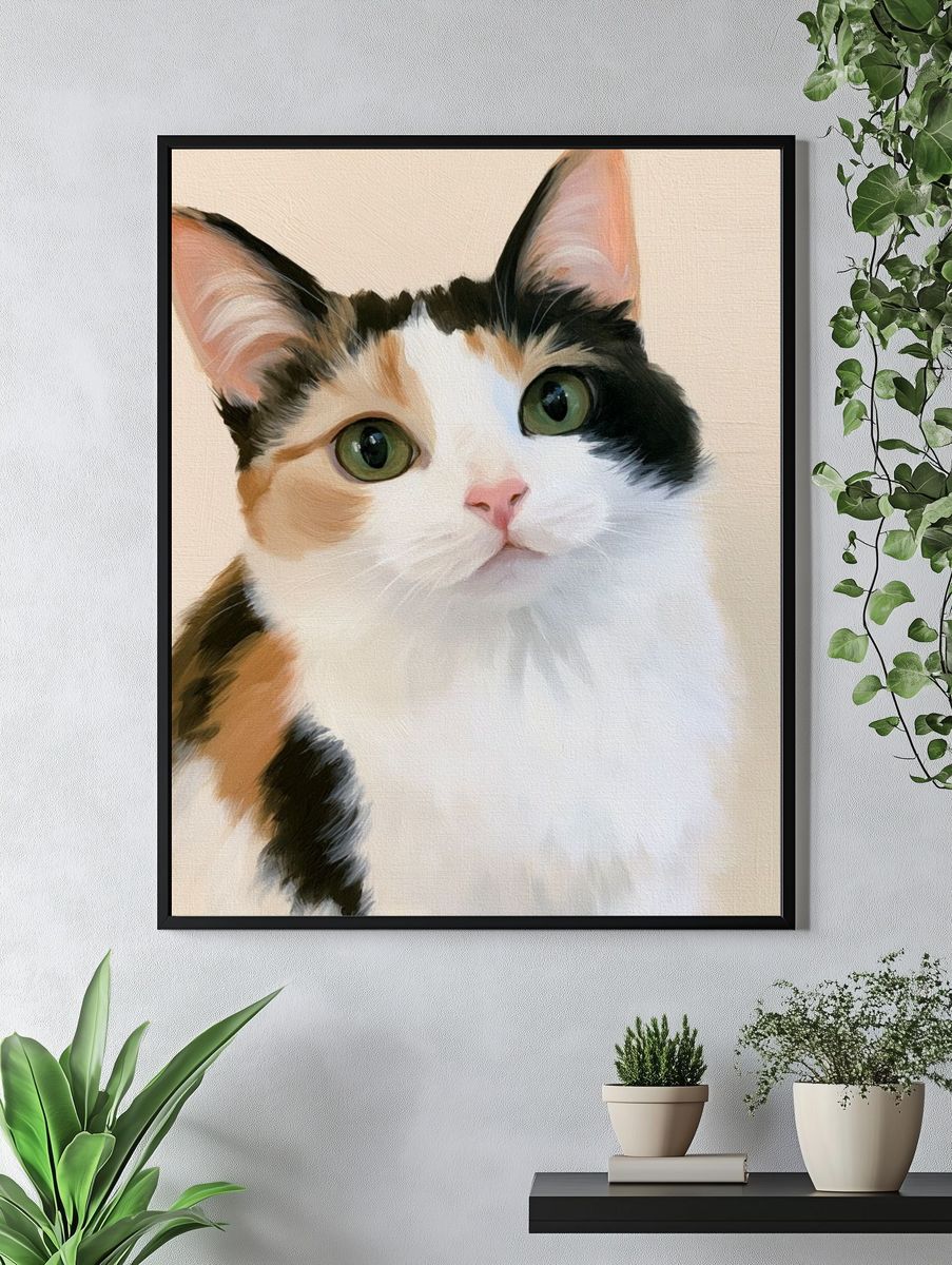Calico Cat Portrait Print. — room view 4