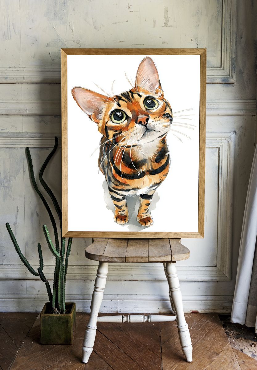 Bengal Cat Watercolor Poster. room preview