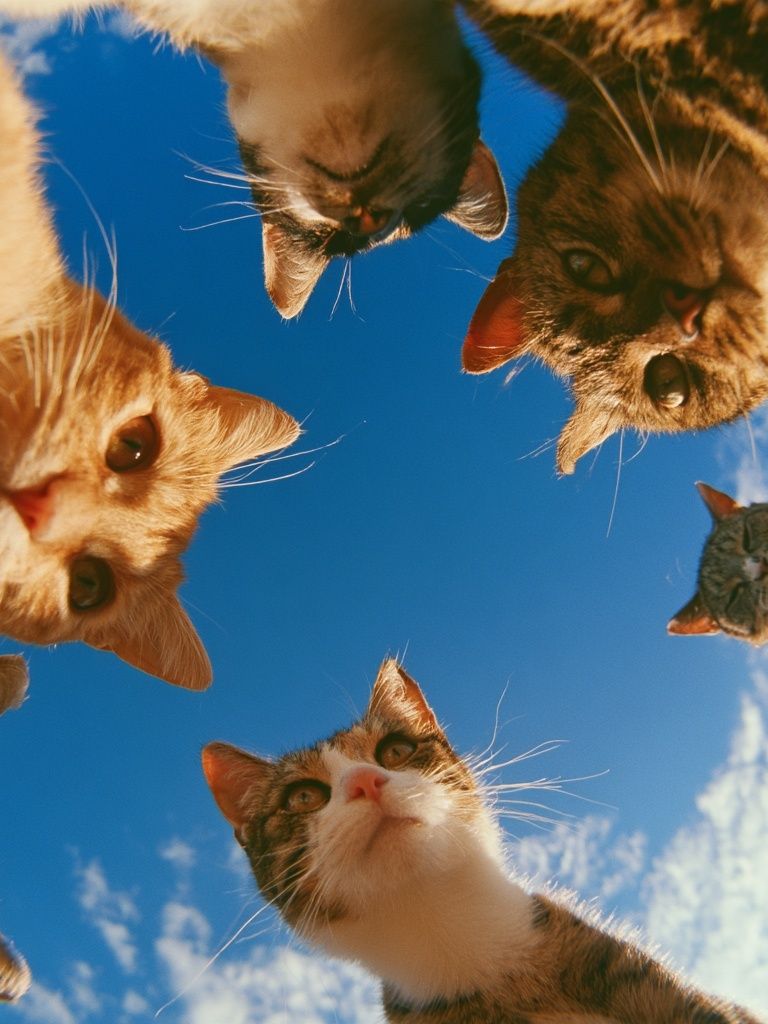 Curious Cats Under Blue Sky Poster. poster detail