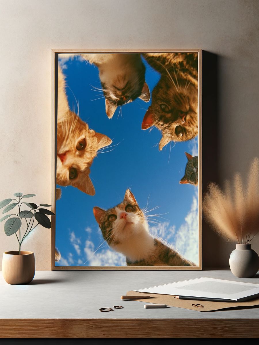 Curious Cats Under Blue Sky Poster. — room view 2