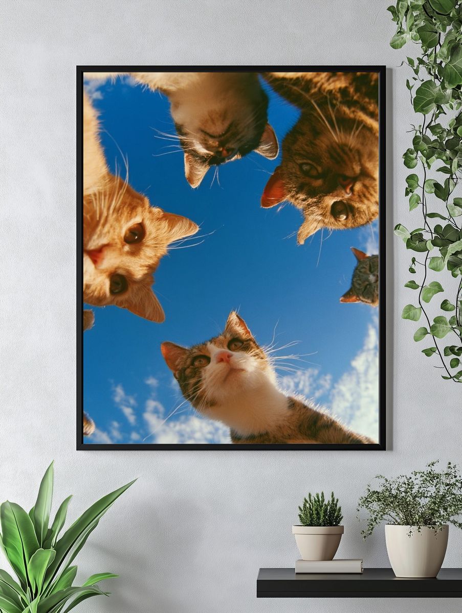 Curious Cats Under Blue Sky Poster. — room view 4