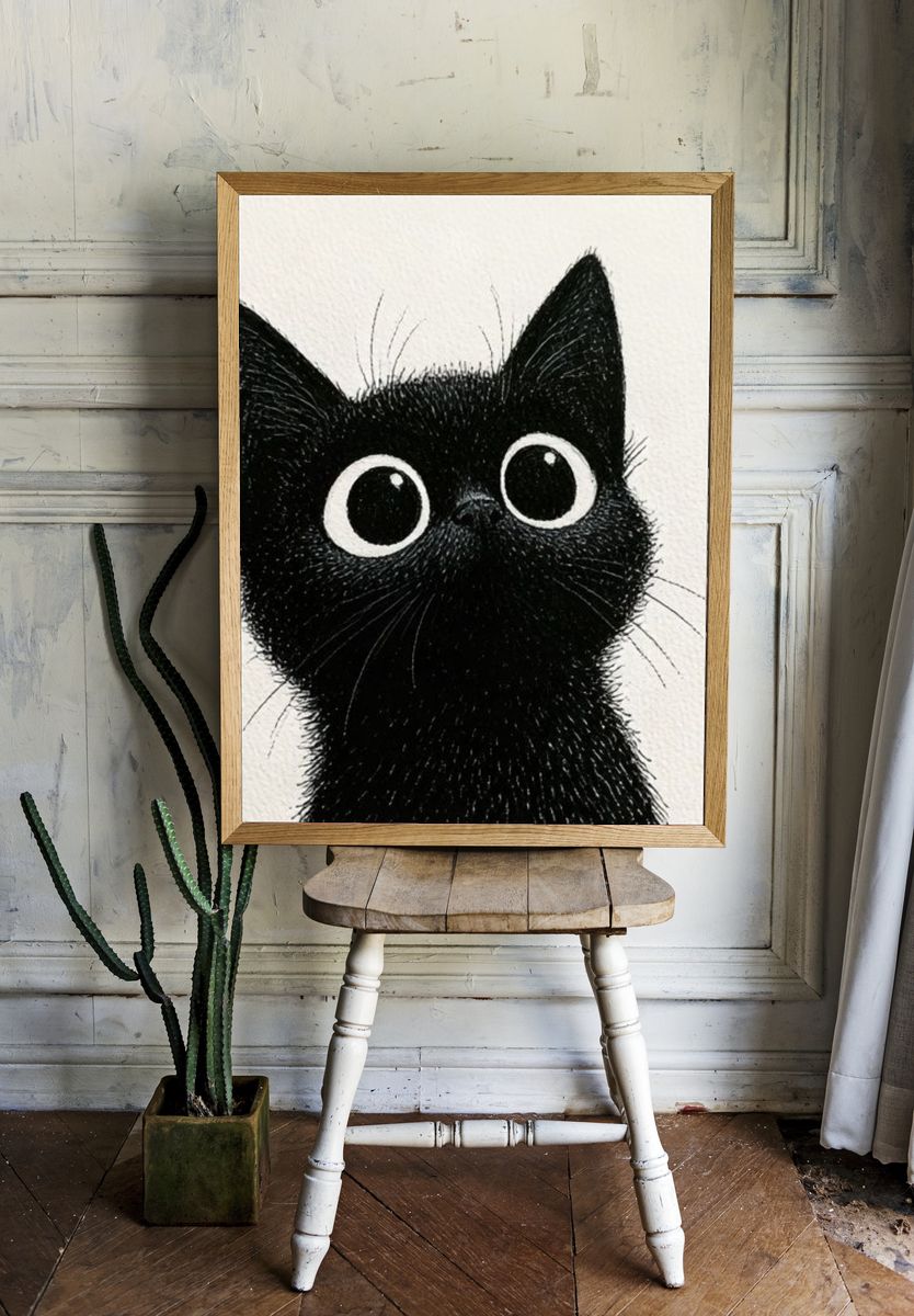 Black Cat Portrait Illustration Poster. — room view 1