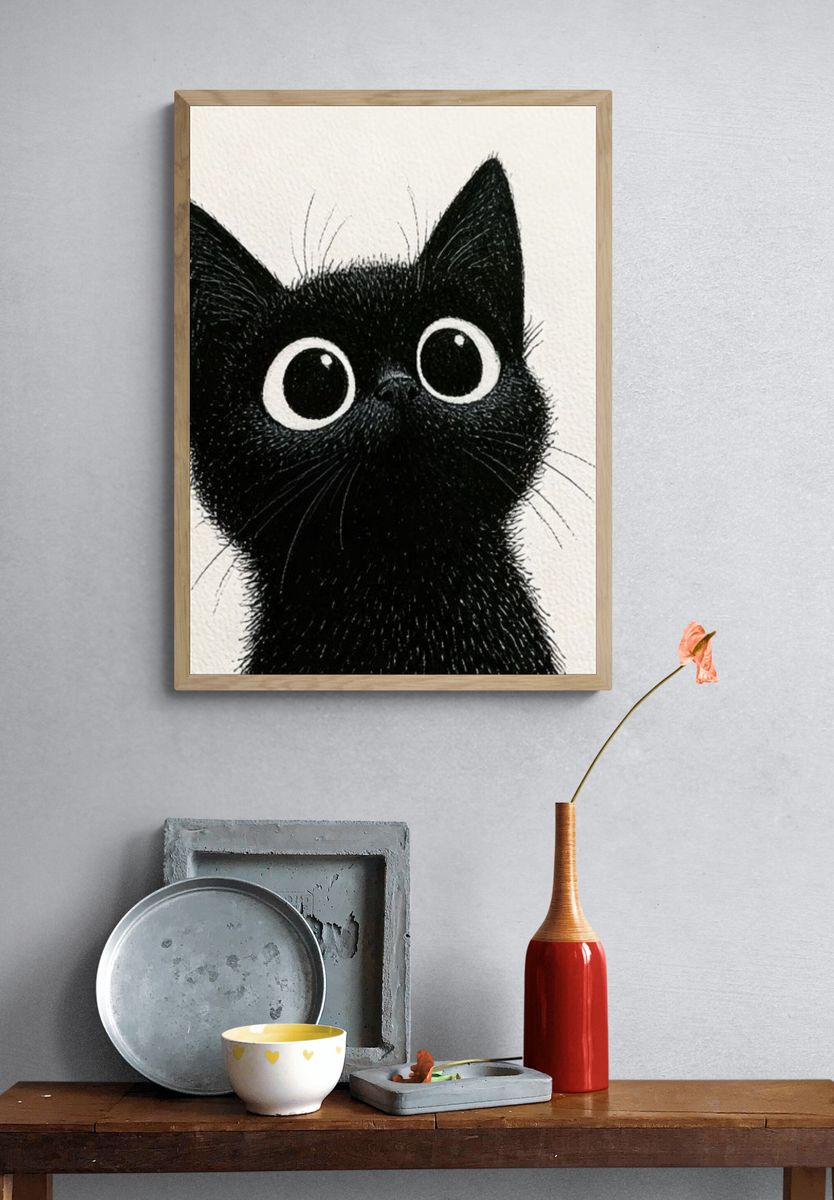 Black Cat Portrait Illustration Poster. — room view 3