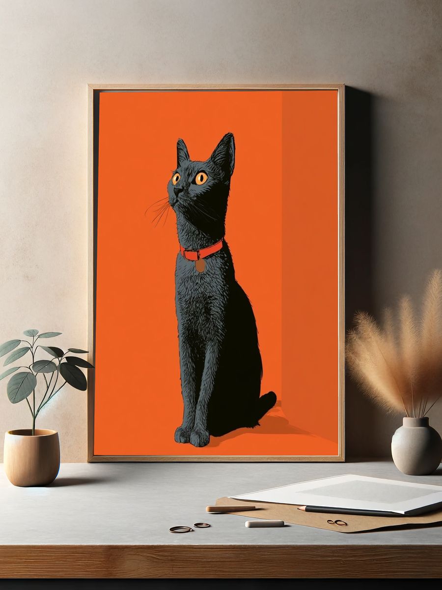Black Cat Orange Pop-Art Poster. — room view 2