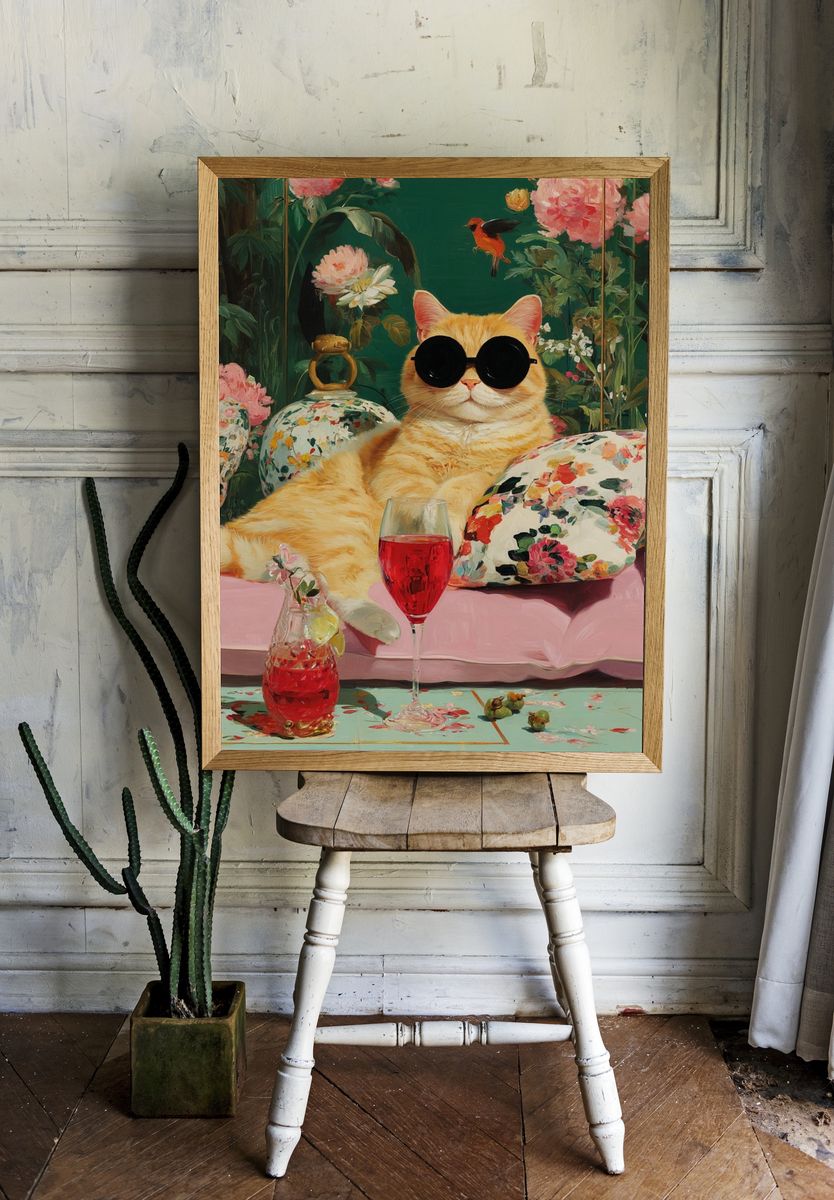Chic Cat with Sunglasses — Illustration Print room preview