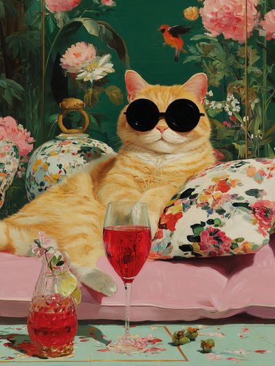 Chic Cat with Sunglasses — Illustration Print. poster