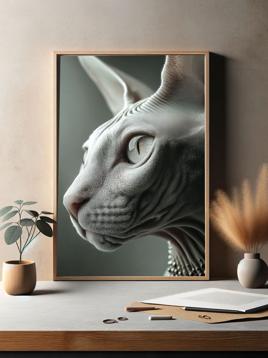 Sphynx Cat Portrait Poster. — room view 2