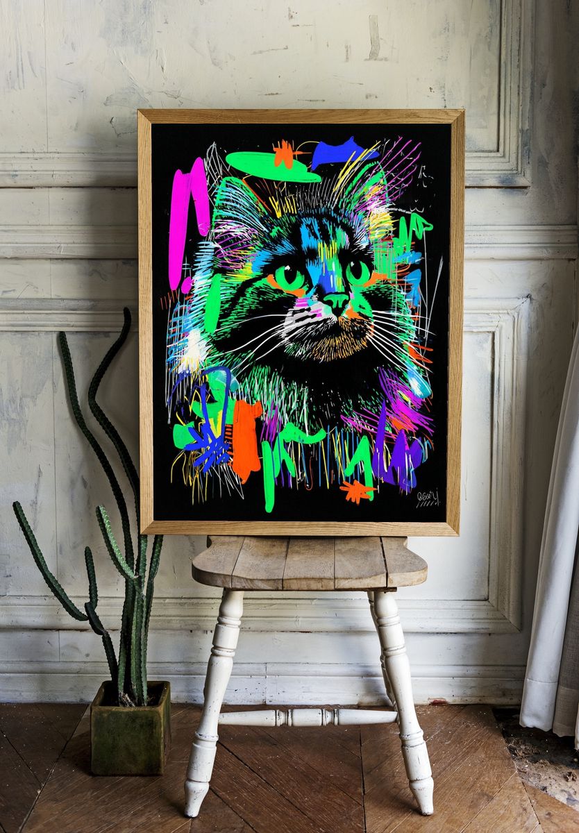 Colorful Cat Portrait Poster. — room view 1