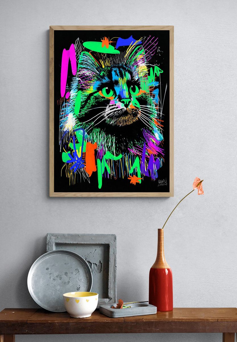 Colorful Cat Portrait Poster. — room view 3