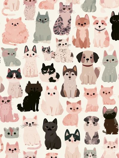 Cute Cats Pattern Illustration Poster. poster