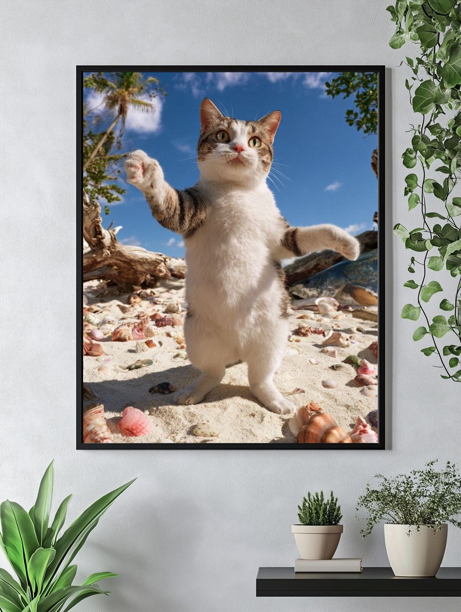 Playful Beach Cat Photography Poster. — room view 4