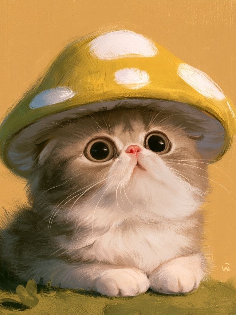 Mushroom Cat Illustration Poster. poster detail