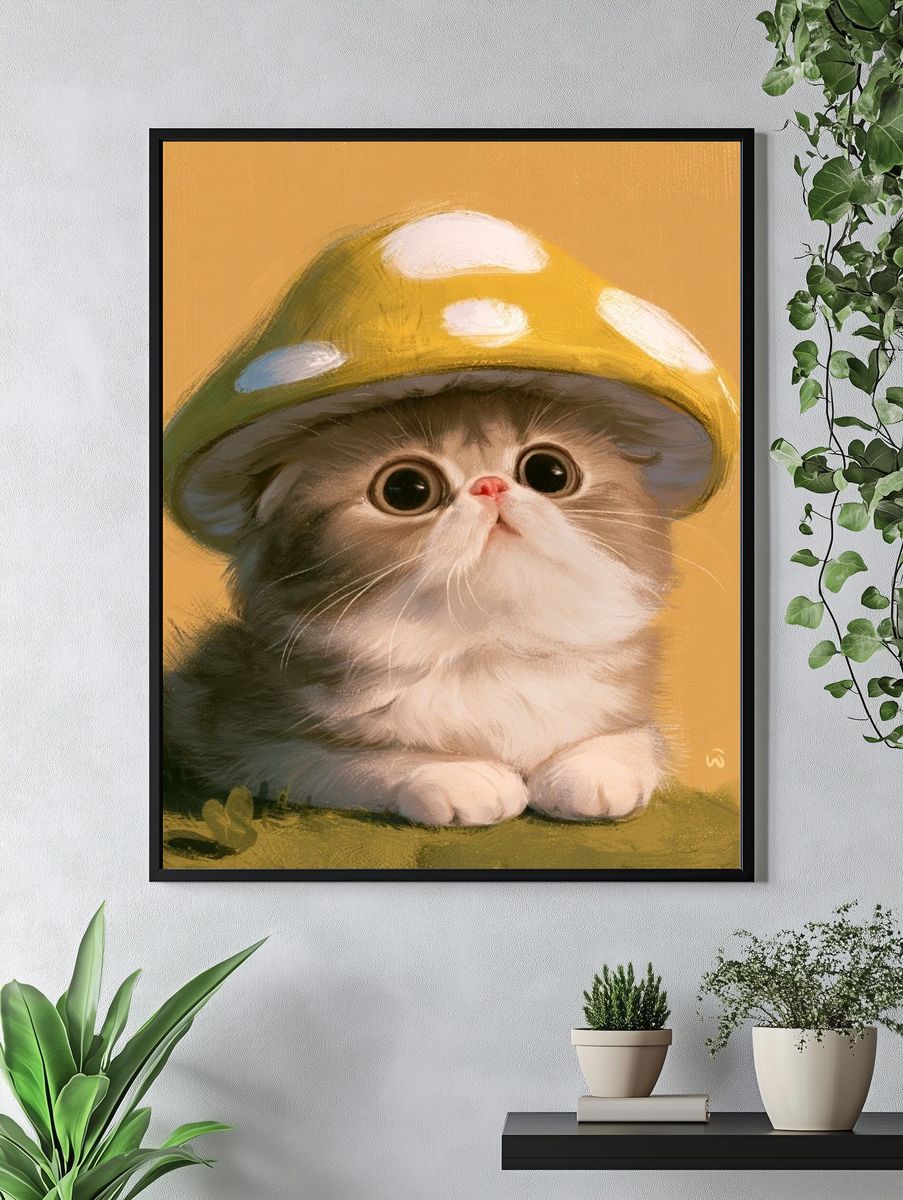 Mushroom Cat Illustration Poster. — room view 4