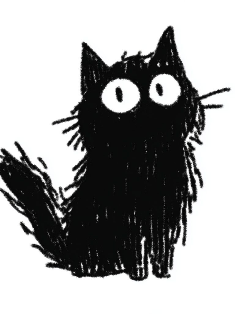 Cute Black Cat — Illustration Print. poster — illustration art