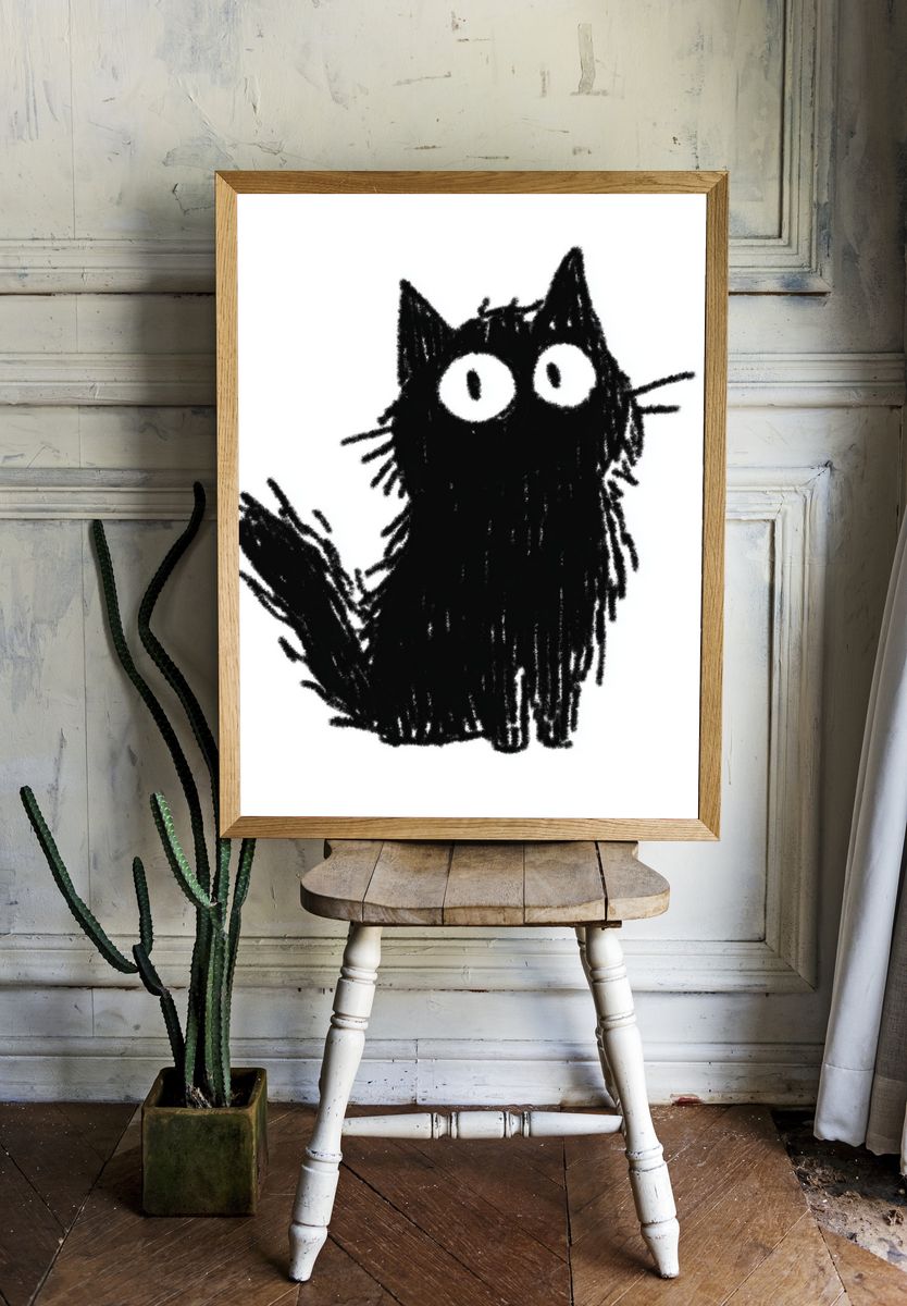 Cute Black Cat — Illustration Print room preview